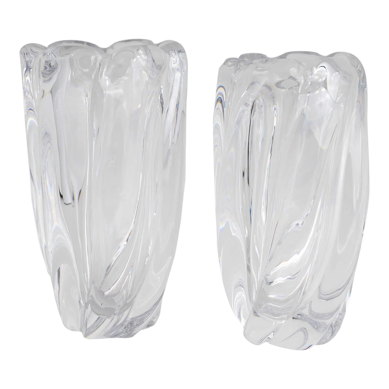 Vintage Orrefors Crystal Tall Waterfall Vase by Edvin Ohrstrom a Pair