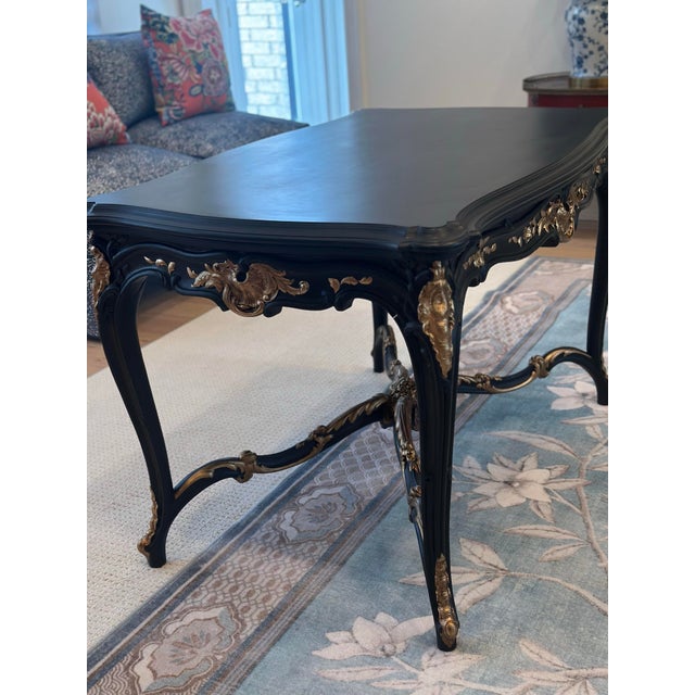 Rococo 1950s French Rococo / Mid Century Revival Center Table in Matte Ebonized Finish For Sale - Image 3 of 10