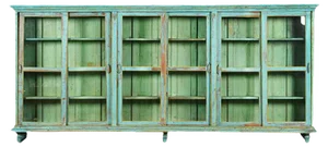 Large Wooden Display Case with Turquoise Patina, 1940s