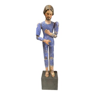 Santo Figure in Blue Paint, C. 1800's Spain For Sale
