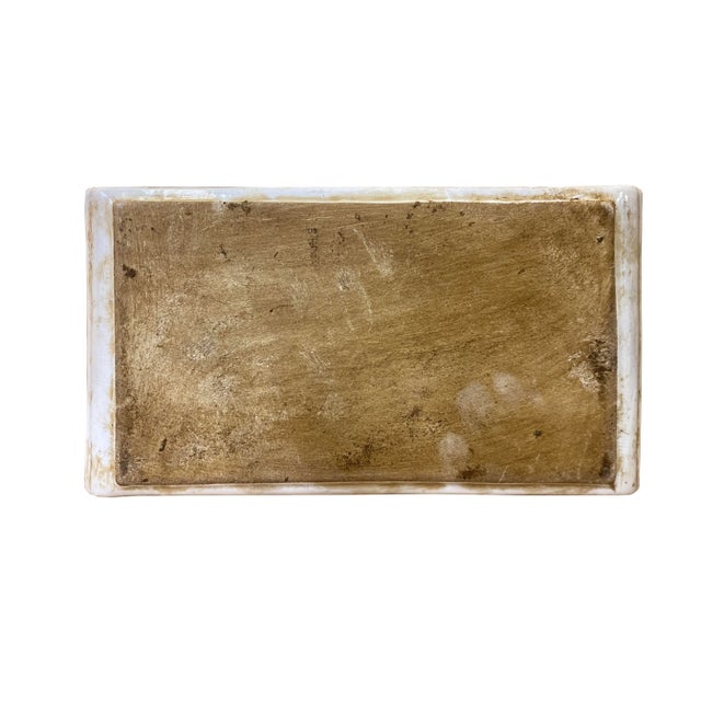 Distressed White Porcelain Snow Trees House Rectangular Display Plate For Sale - Image 4 of 6