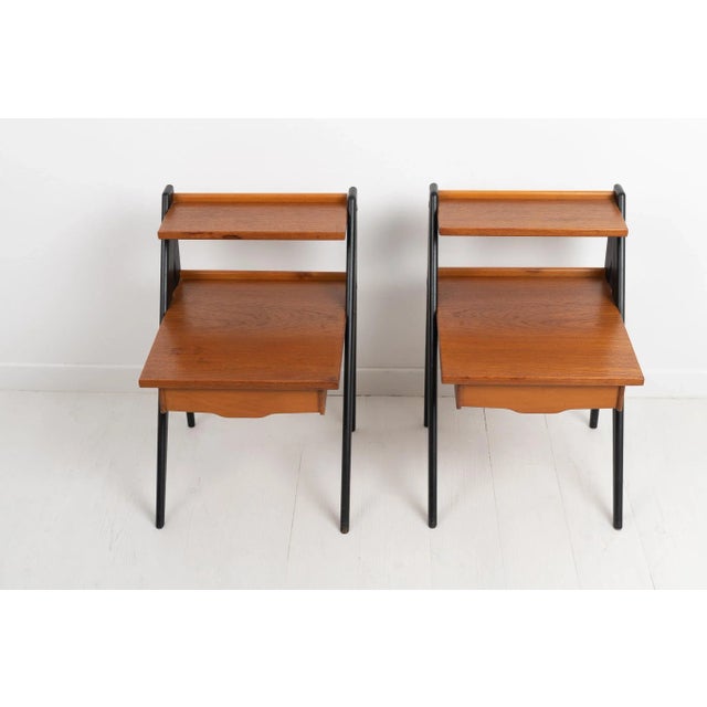 Black Modern Scandinavian Teak Nightstands, Set of 2 For Sale - Image 8 of 12