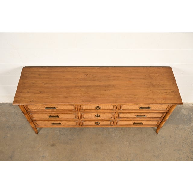 Thomasville Mid-Century Modern Hollywood Regency Faux Bamboo and Rattan Dresser or Credenza, Circa 1970s For Sale In South Bend - Image 6 of 14
