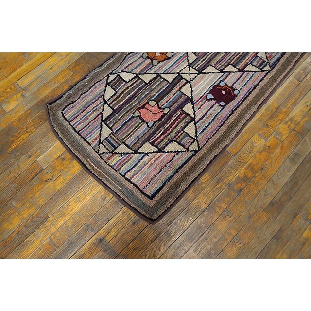 1930s Multicolor Geometric Folk Art Antique American Hooked Rug 2'4" X 12'10" Handknotted Wool Cotton Carpet For Sale - Image 15 of 18