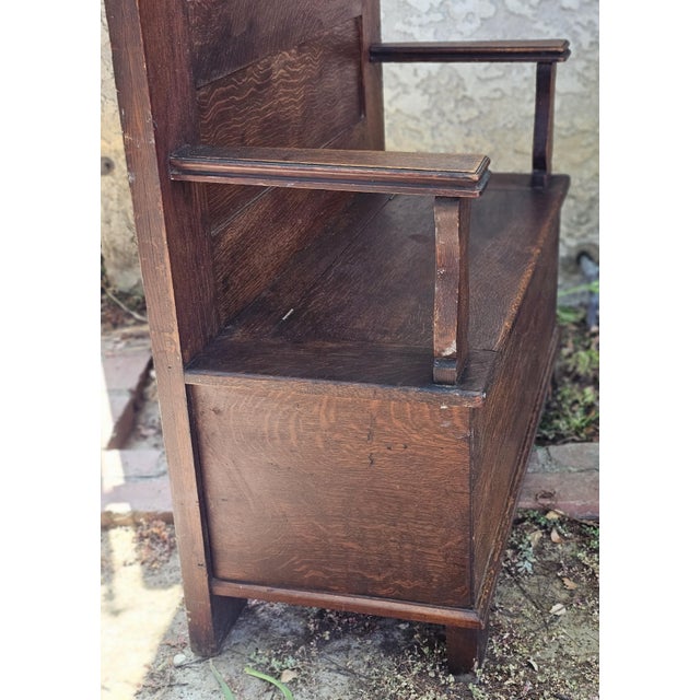 Antique American Quarter Sawn Tiger Oak Hall Tree With Beveled Mirror & Storage Bench For Sale - Image 17 of 18