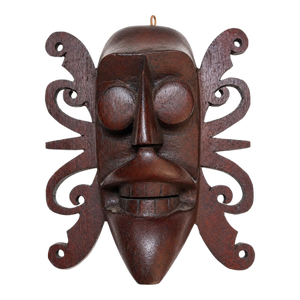 Vintage Indonesian Borneo Dayak-Style Hand-Carved Wood Wall Mask