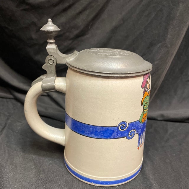 An Antique German Beer Stein With Ornamented Pewter Lid. For Sale In Saint Louis - Image 6 of 12