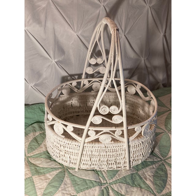American Victorian Wicker White Large Basket With Scrolls.1860-1900 Handmade For Sale - Image 3 of 12