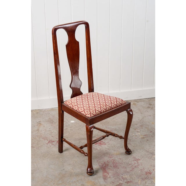 1930s 1930s Set of 8 | Queen Anne Revival Dining Chairs With Red/Pink Floral Upholstered Seats For Sale - Image 5 of 8