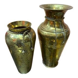 Pair of Tassel Brass Vases For Sale