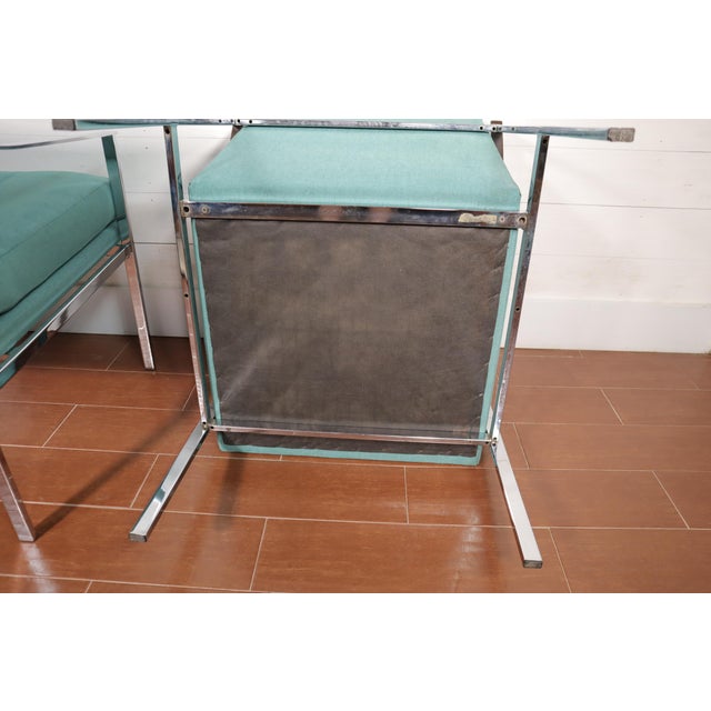 Vintage Pair Mid Century Chrome Frame Chairs Milo Baughman Style Green Fabric Modern Retro Sculptural 60's 70’s For Sale - Image 14 of 14