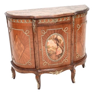 Antique French Marble Top Painted Cabinet, 1920s For Sale