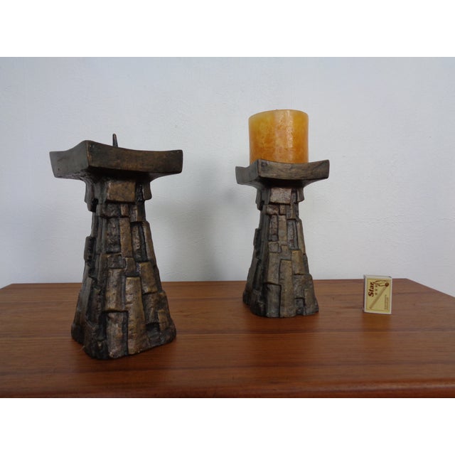 Large Brutalist Bronze Candleholder, 1960s, Set of 2 For Sale - Image 11 of 16