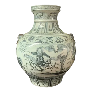 Very Large Vintage Chinese Art Blue and White Porcelain Jar Vessel