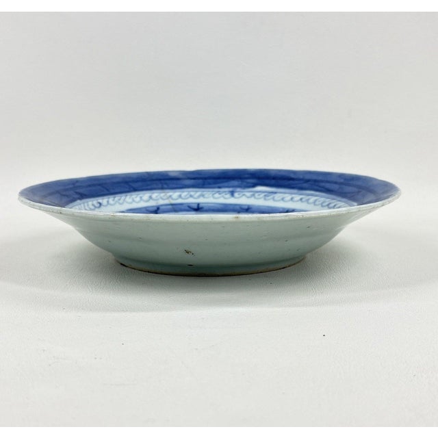 Antique 19th Century Chinese Canton Export Blue & White Porcelain Shallow Bowl For Sale - Image 4 of 10
