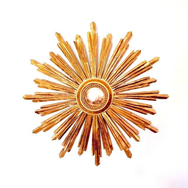 1960s Large Sunburst Wall Mirror in Gilded Wood, Italy, 1960s For Sale - Image 5 of 16
