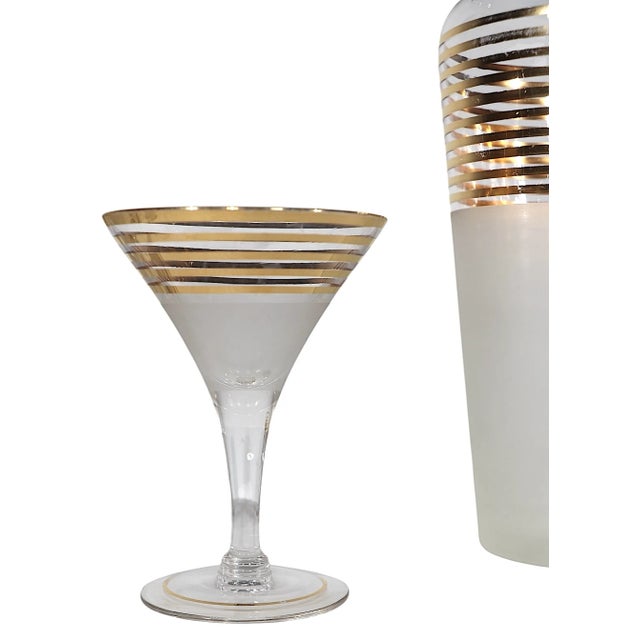 7 Pc. Art Deco Mid Century Gold Band Cocktail Set by Derby Shelton C 1940's For Sale - Image 9 of 12
