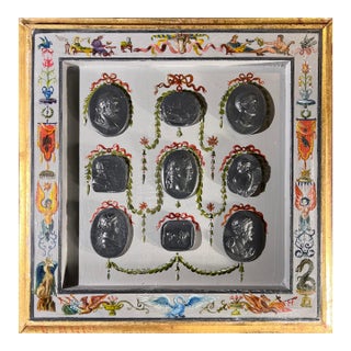 Renaissance Revival Grotesche Painted Frame With Neoclassical Grand Tour Intaglios For Sale