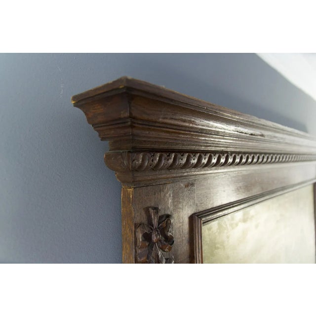 Brown Antique Carved Oak Framed Mirror with Painting, 1920s For Sale - Image 8 of 18