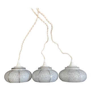 Vintage Speckled Globes Portable Glass Lamps, 1970, Set of 3 For Sale