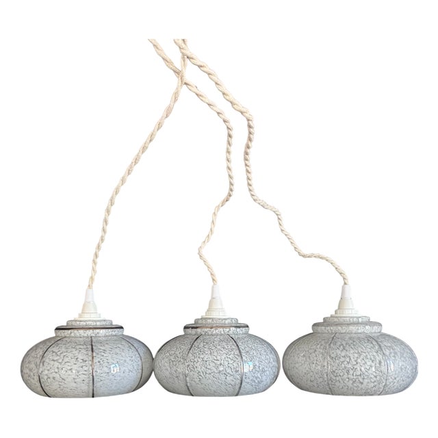 Vintage Speckled Globes Portable Glass Lamps, 1970, Set of 3 For Sale