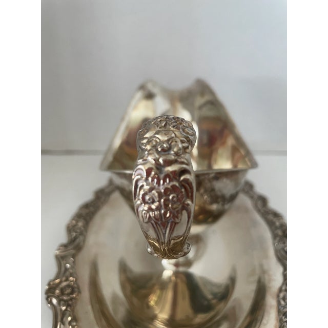Asian Vintage Silverplate Gravy Boat with Attached Underplate For Sale - Image 3 of 7