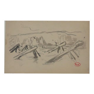 Maximilien Luce, Normandy, Wooden Stakes on the Beach, Wash and Ink For Sale