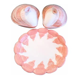 Vintage Fitz and Floyd Coquille Ceramic Pink Sea Shell Set Trinket Boxes, Catchall Dish- Set of 3