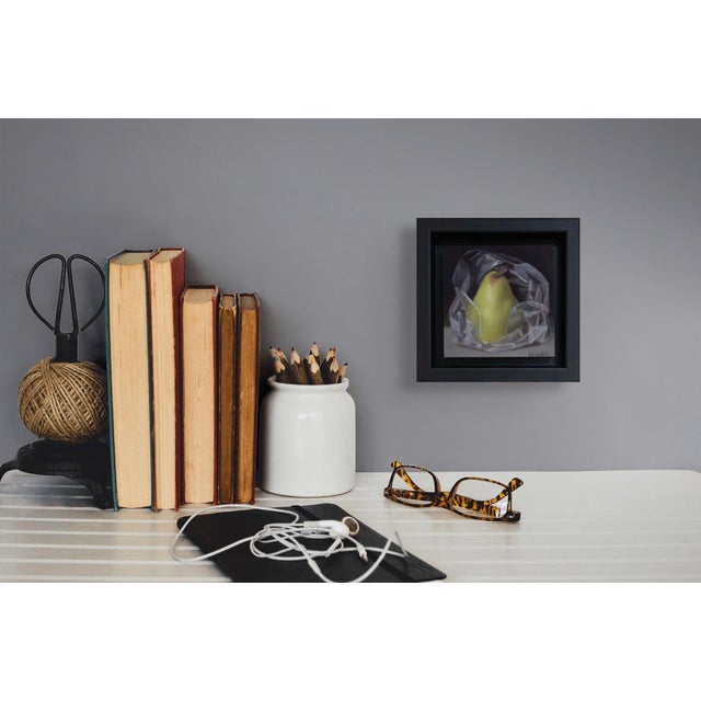 Early 21st Century Pear Wrapped in Plastic by Kelly Birkenruth | Oil on Panel of a pear in plastic wrap For Sale - Image 5 of 5