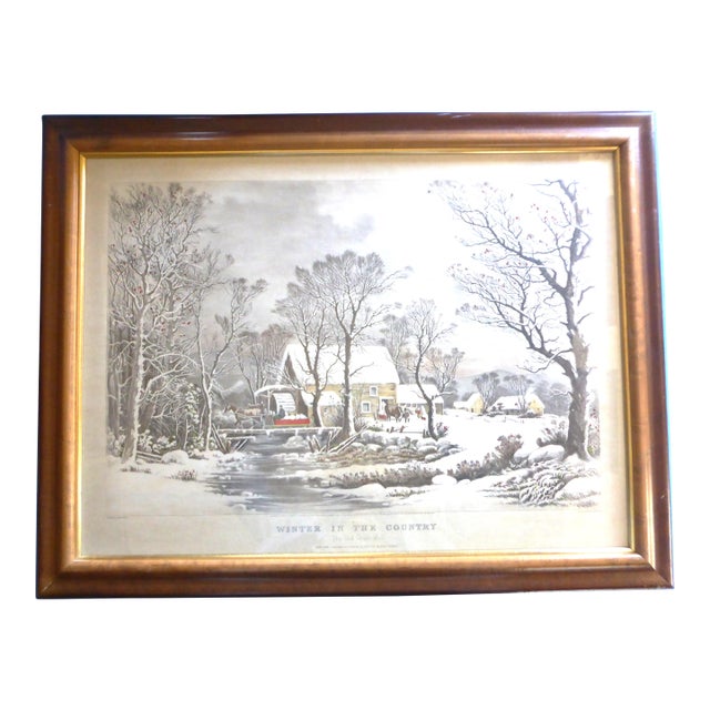 Winter in the Country: The Old Grist Mill Print by Currier & Ives For Sale