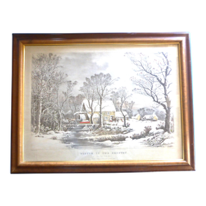 Winter in the Country: The Old Grist Mill Print by Currier & Ives