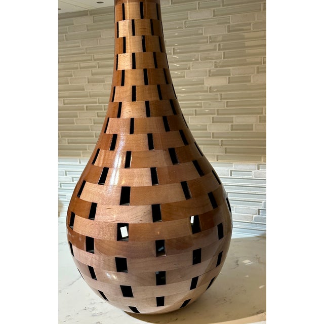 1990s Enormous 20" Original Joel Hunnicutt Segmented Maple Wood Open Vessel Statement Sculpture For Sale - Image 5 of 5