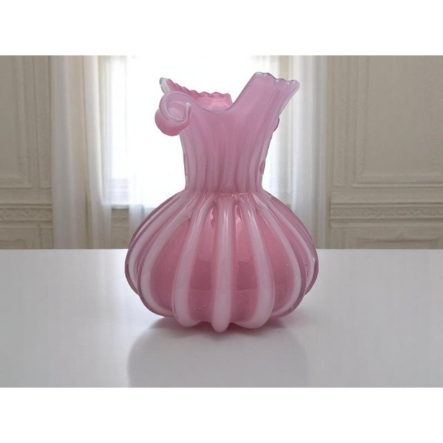 Seguso vase in pink Murano glass, opaline, vintage, 1960s. This type of glass is also called alabaster glass and is an...