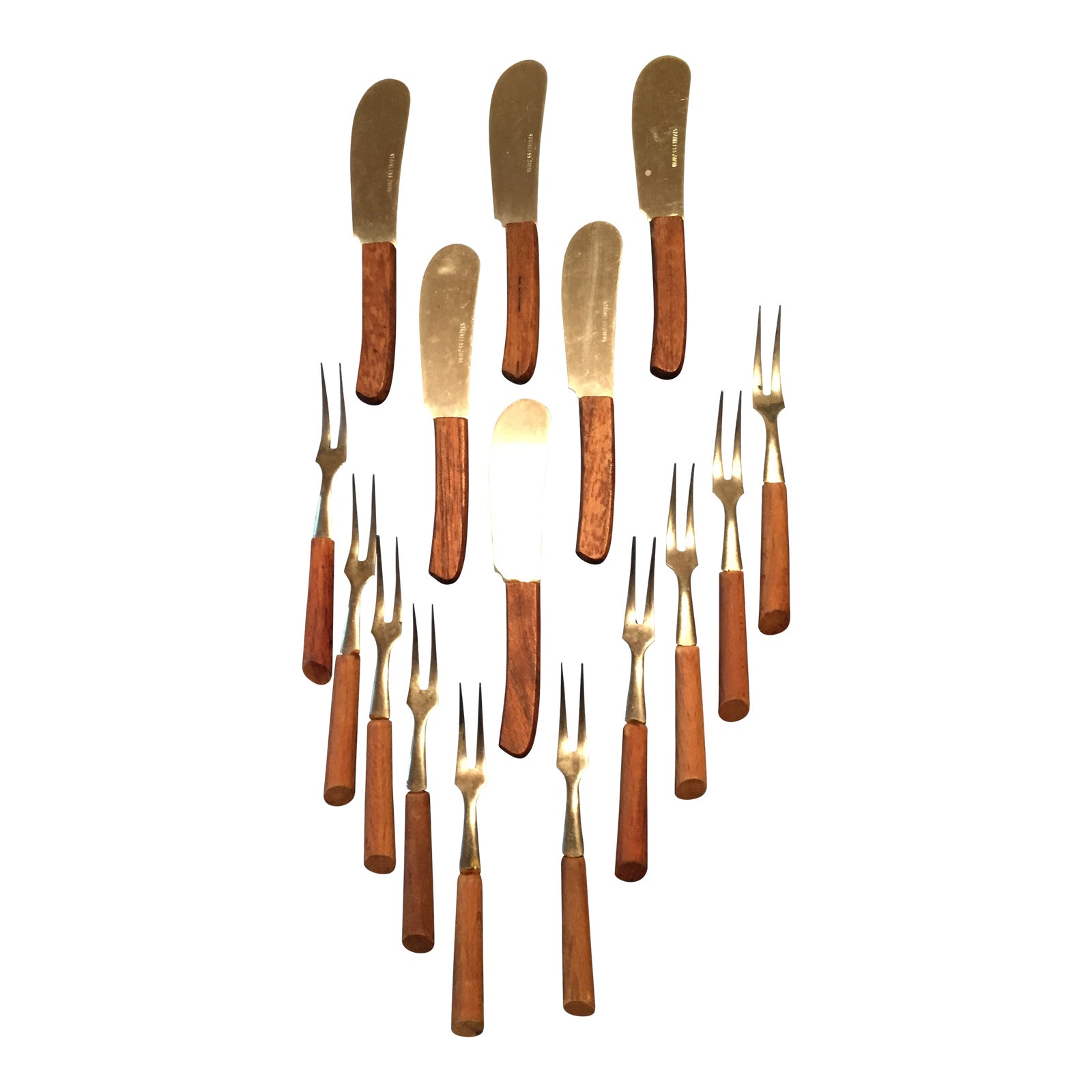 1970s Vintage Teak & Stainless Steel Hors D' Oeuvres Utensils 16 Pieces Chairish