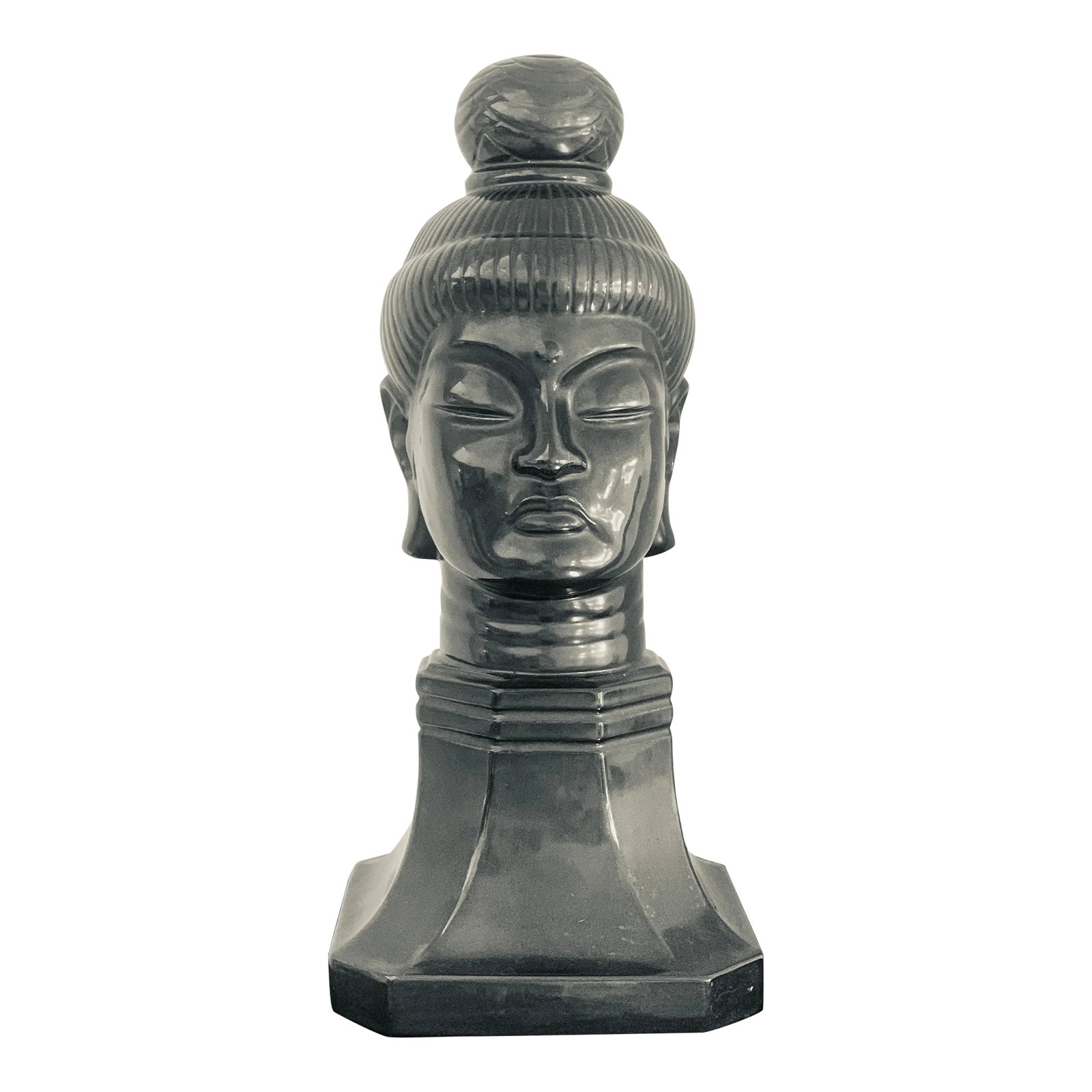MidCentury Black Buddha Head Statue by Karen of California Chairish