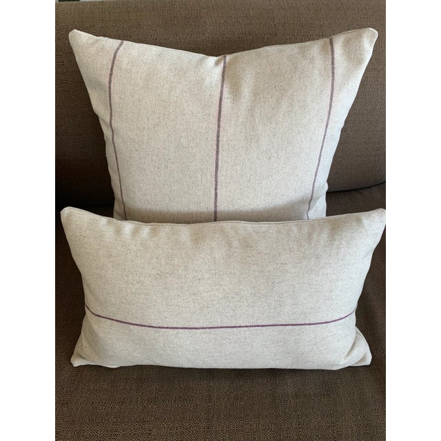 Contemporary Italian FirmaMenta Eco-Friendly Burgundy and Cream Stripes Wool Lumbar Pillow For Sale - Image 3 of 4