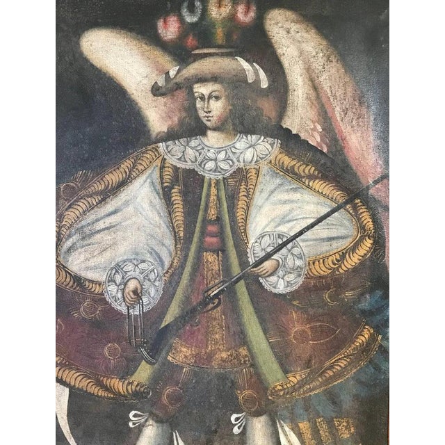19th Century, Oil on Canvas, Two Winged Arc Angels, Set of 2 For Sale - Image 6 of 8