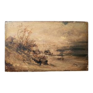 19th Century English Landscape Shoreline Oil Painting Attributed to Augustus Wall Calcott r.A.