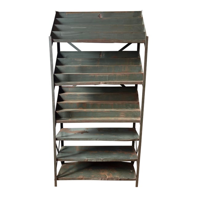 Vintage Industrial Metal Shop Display Shelving Unit For Sale