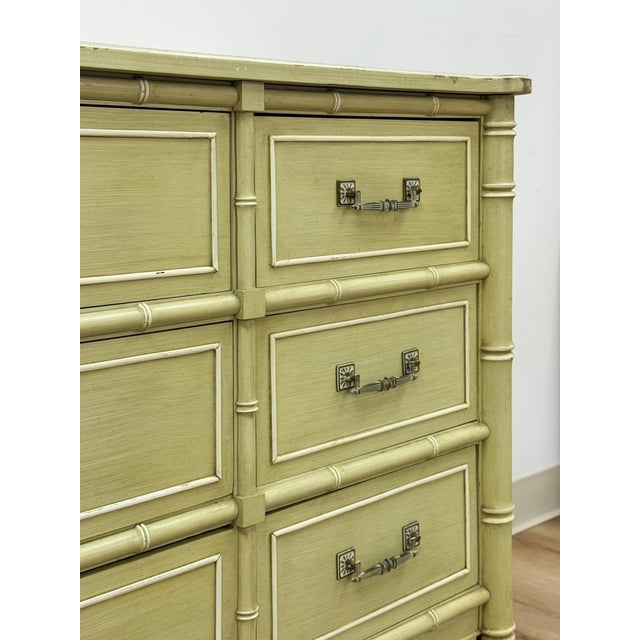 Green Vintage Dresser Henry Link Green Nine Drawer Bali Hai Coastal Hollywood Regency For Sale - Image 8 of 18