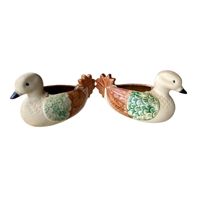 Circa 1970 Hanging Earthenware Dove Planters, a Pair For Sale