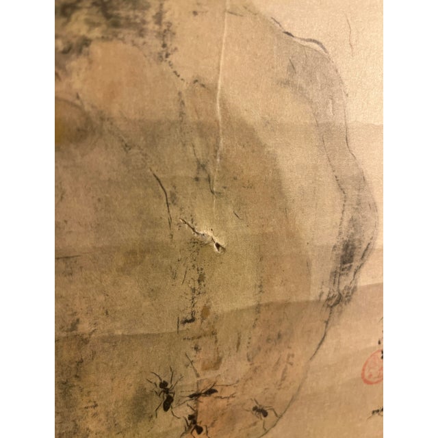 Japanese 1920s Original Antique Hanging Scroll by Keigetsu Matsubayashi Pumpkin Signed For Sale - Image 3 of 11