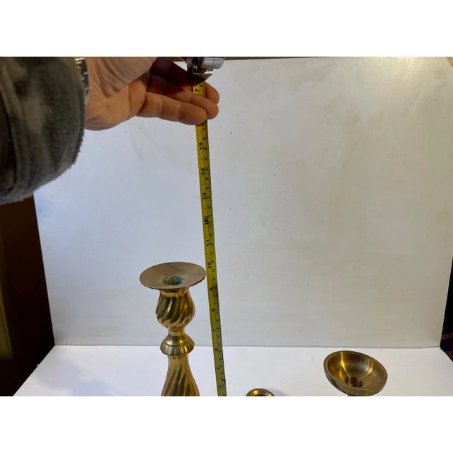 Vintage Scandinavian Brass Candlesticks, 1970s, Set of 3 For Sale - Image 4 of 7