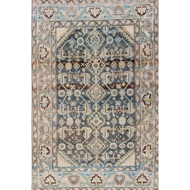 Tribal Persian Malayer Rug With All-Over Design in Gray, Blue, Cream, Pink Tones For Sale - Image 3 of 13