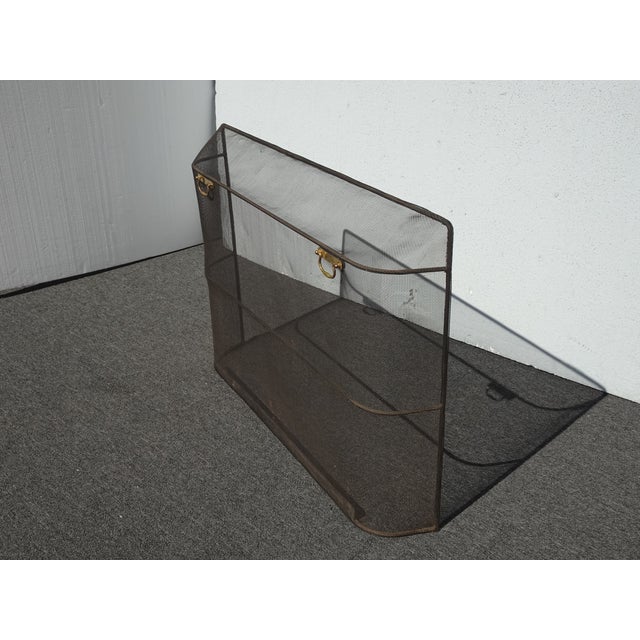 1990s Vintage Black Fireplace Screen W a Curved Back & Brass Handles French Country For Sale - Image 5 of 10