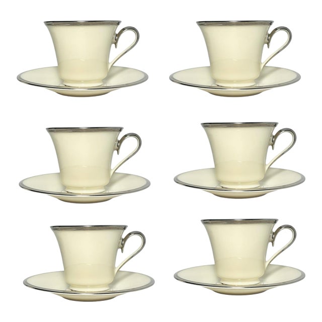 Lenox “Solitaire” Set of 6 Porcelain Tea Cups & Saucers - 12 pcs For Sale