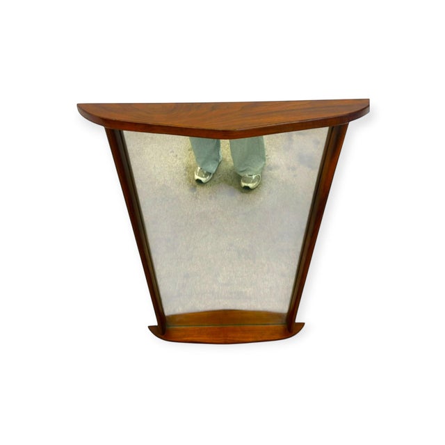 Vintage Mid-Century Modern Style Curved Wooden Frame Wall Mirror. For Sale - Image 4 of 7