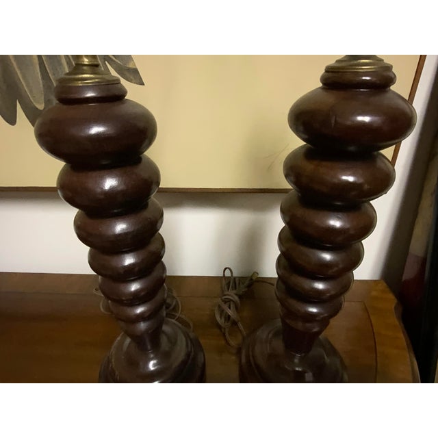 20th Century Wood Bobbin Lamps - a Pair For Sale - Image 4 of 10