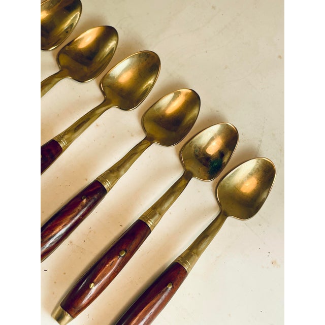 Mid-Century Modern Mid 20th Century Rosewood & Brass Desert Demitasse Spoons Set of 6 For Sale - Image 3 of 11