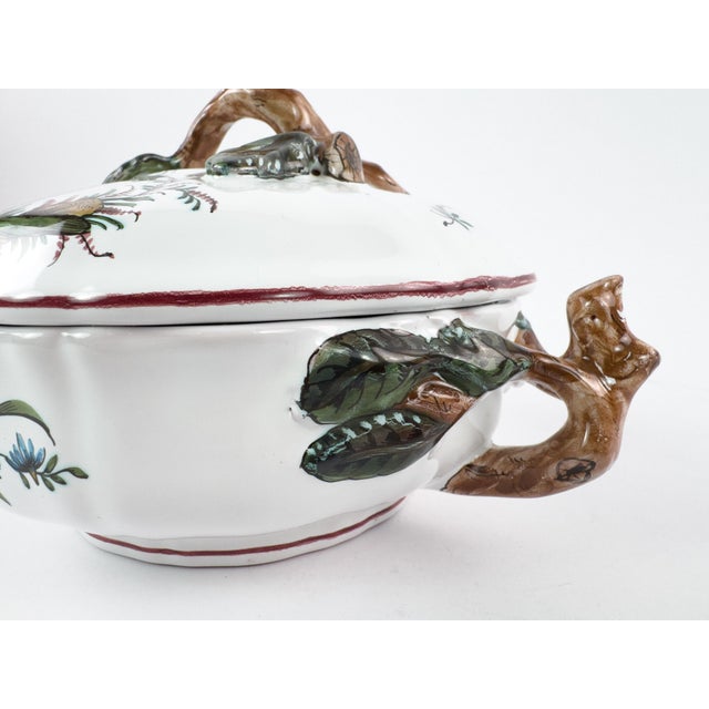 1970s Vintage French Lallier Moustiers Faience Lidded Bowl With Branch Handles For Sale - Image 5 of 17